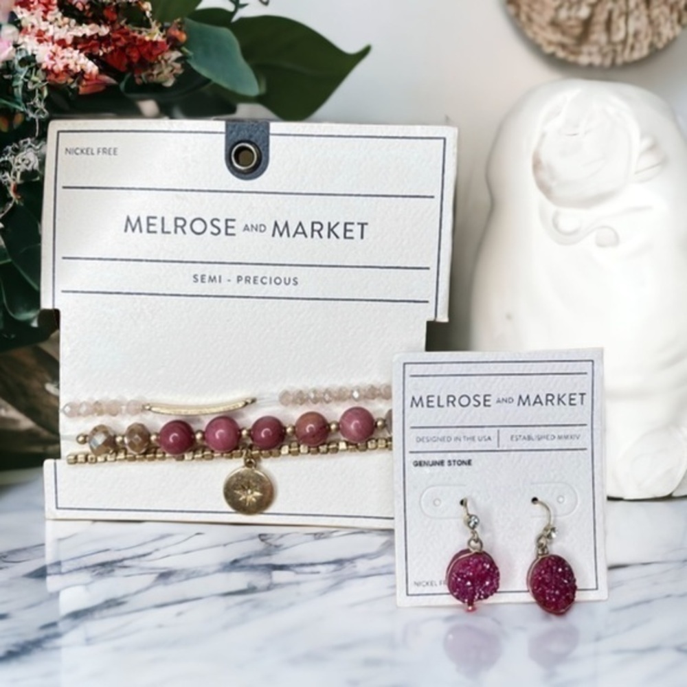 Melrose and Market NWT Bracelet and Earring Bundle Pink Gold
